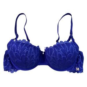 Savage X Women's Size 38C Blue Metallic Lace Balconette Underwire Bra